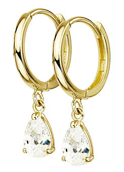 9ct Yellow Gold Cubic Zirconia Pear Drop Hoop Earrings by Gorgeous Gold