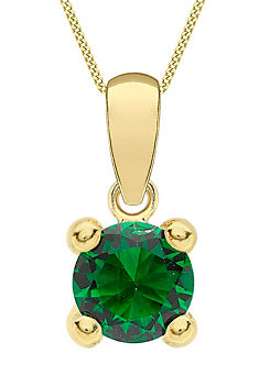 9ct Yellow Gold Dark Green 5mm CZ May Birthstone Pendant on the 18ich Curb Chain by Tuscany Gold