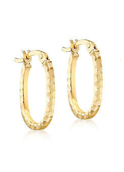 9ct Yellow Gold Diamond Cut 10.5mm x 11mm Oval Hoop Earrings by Tuscany Gold