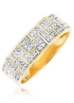 9ct Yellow Gold Diamond Greek Key Design Men’s Ring
