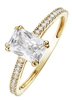 9ct Yellow Gold Emerald Cut Cubic Zirconia Solitaire Ring by Gorgeous Gold