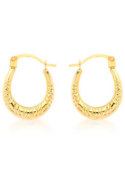 9ct Yellow Gold Patterned Creole Earrings by Tuscany Gold