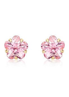 9ct Yellow Gold Pink CZ Star Stud Earrings by Tuscany Gold