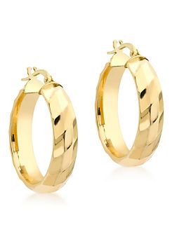 9ct Yellow Gold Tube Patterned Round Hoop Creole Earrings by Tuscany Gold