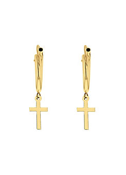 9ct Yellow Gold ’Cross’ Sleeper Hoop Earrings by Tuscany Gold