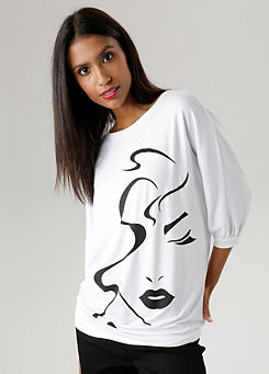 Abstract Face Front Print Top by Aniston