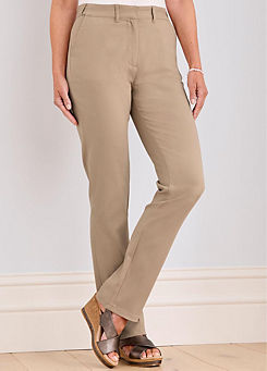 Adjustable Waist Straight-Leg Trousers by Cotton Traders