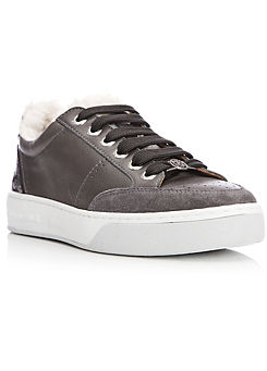 Agitha Grey Pewter Shearling Trim Trainers by Moda In Pelle
