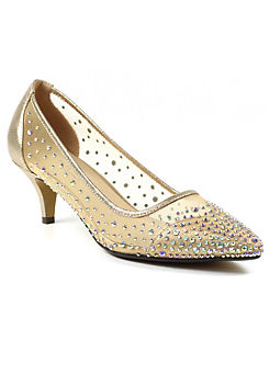 Alisha Gold Gemstone Kitten Heel Shoes by Lunar
