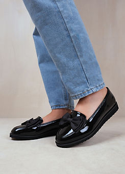 Alpha Black Patent Bow Detail Loafers by Where’s That From
