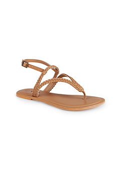 Amara Tan Leather Plaited Toepost Sandals by Freestyle