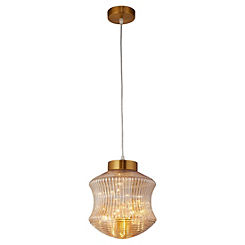 Amber Glass Ribbed LED Ceiling Light
