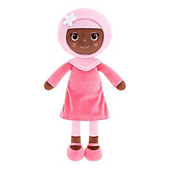 Amirah Pretty in Pink Hijab Black Soft Plush Girl Doll by Bibinee Dolls