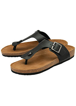 Amit Black Leather Toe Post Footbed Sandals by Dunlop
