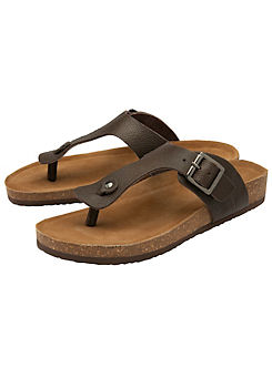 Amit Dark Brown Leather Toe Post Footbed Sandals by Dunlop