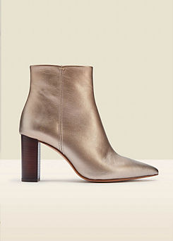 Angel Soft Gold Leather Zip Boots with Stack Heel by Sosandar