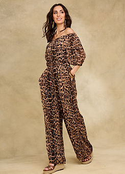 Animal Print Bardot Jumpsuit by Together