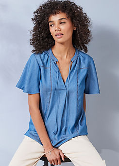 Anna Tencel Fluted Sleeve Blouse with Neck Ties by Freestyle