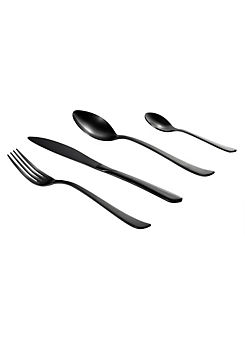 Ares Black 16 Stainless Steel Piece Cutlery Set by Carnaby