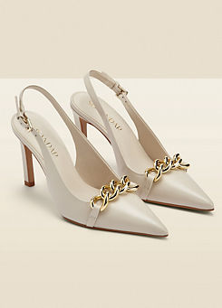 Ariana Cream Leather Chain Detail Slingback Court Shoes by Sosandar