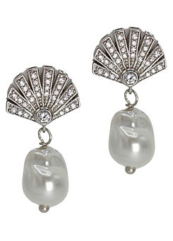 Art Deco Fan Silver Drop Earrings by Bill Skinner