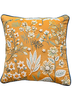 Avenue Floral Embroidered Cotton 45x45cm Cushion by Malini