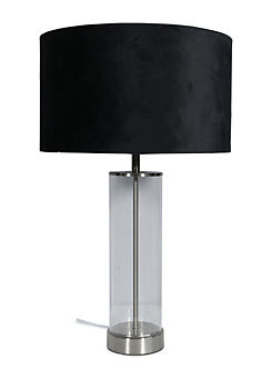Balan Brushed Chrome & Clear Tube Table Lamp with Medium Velvet Reni Shade by ValueLights