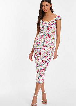 Bardot Floral ITY Ruched Midi Dress by Quiz