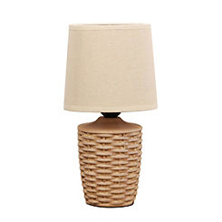 Basket Weave Small Table Lamp with Beige Linen Shade