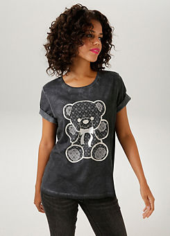 Bear Print T-Shirt by Aniston