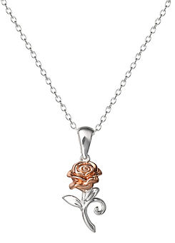 Beauty & The Beast Two Tone Sterling Silver Rose Pendant Necklace by Disney