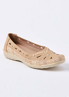 Beige Soft Step Cutwork Shoes by Cotton Traders