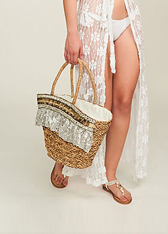 Bella Natural/Silver Basket Beach Bag by Pia Rossini
