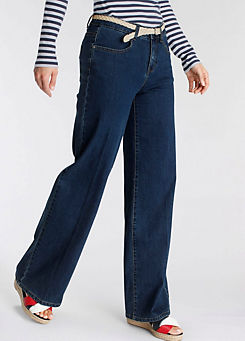 Belted Baggy Flared Jeans by DELMAO