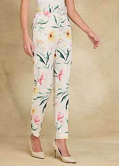 Belted Floral Printed Slim Ankle Grazer Trousers  by Together