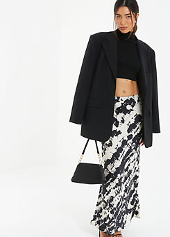Black & Cream Abstract Printed Satin Midaxi Skirt by Quiz