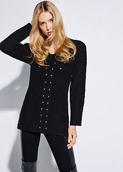 Black Cable Stud Jumper by STAR by Julien Macdonald