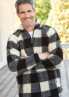 Black Check Sherpa Fleece Jacket by Cotton Traders