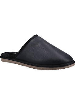 Black Coady Leather Slippers by Hush Puppies