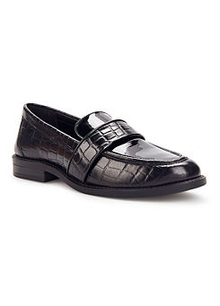 Black Croc Leather Loafers by Kaleidoscope