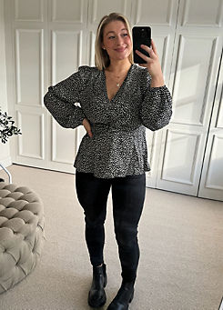 Black Ditsy Woven Wrap Blouse by In The Style