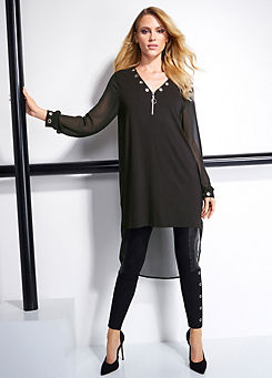 Black Eyelet Detail Zip Front Jersey Tunic by STAR by Julien Macdonald