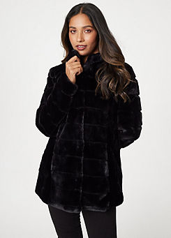 Black Faux Fur Long Sleeve Coat by Izabel London
