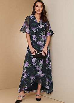 Black Floral Print Wrap Maxi Dress by Together