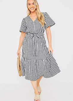 Black Gingham Button Down Tiered Midi Dress by In The Style x Jac Jossa