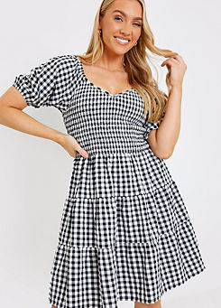 Black Gingham Ruched Waist Skater Dress by In The Style x Jac Jossa