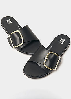 Black Gracie Maxi-Buckle Leather Sliders by FitFlop