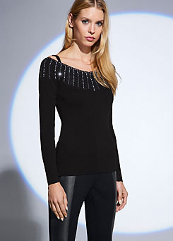Black Jewelled Cut Out Jumper by STAR by Julien Macdonald