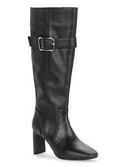 Black Leather Buckle Detail Knee High Boots by Kaleidoscope