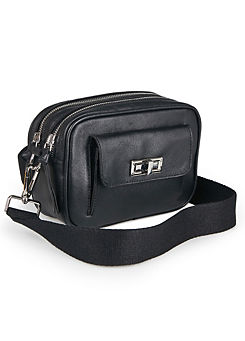 Black Leather Camera Crossbody Bag by Freemans